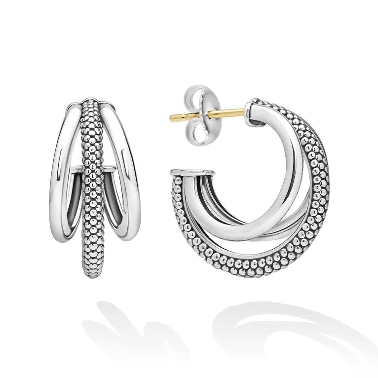 TRIPLE HOOP EARRING IN SIGNATURE CAVIAR BEADING STERLING – RingMaster ...